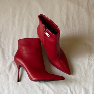 Zara Red Pointed-Toe Stiletto Ankle Boots